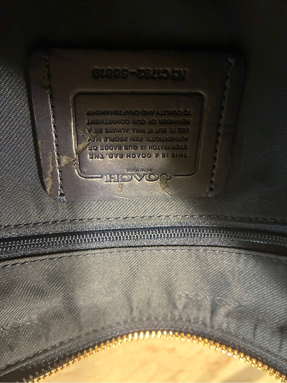Coach NAVY BLUE Pebbled Leather Shoulder Bag with Gold Hardware Accent - Picture 11 of 11